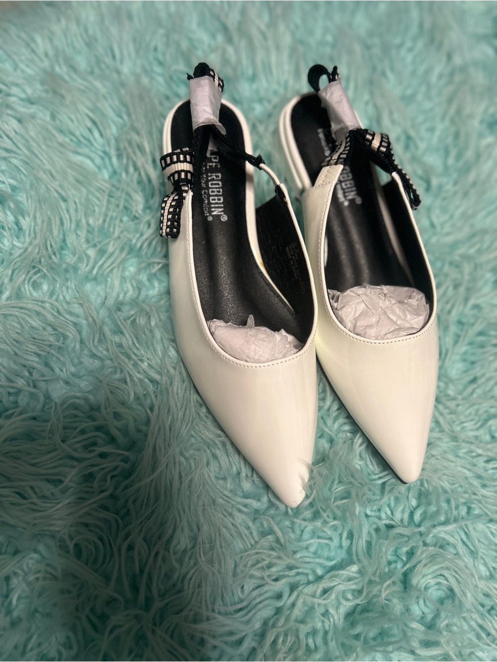 Cape Robbin White Pointed Slingback Flats with Black Accent